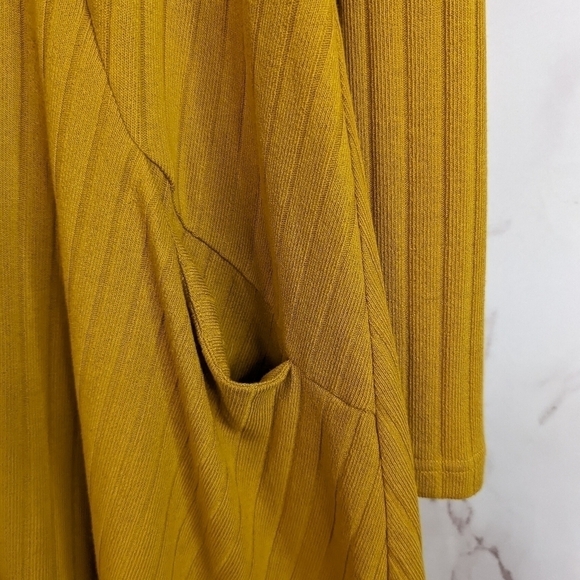 Umgee Long Sleeve Dress Rib Size Small Yellow Mustard Boho Tunic Pocket Basic - Picture 9 of 10